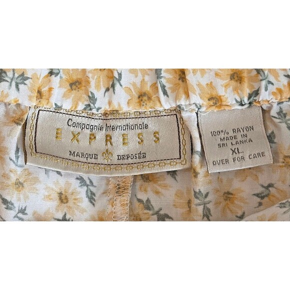VTG 90s Yellow Floral Express Maxi Half Button Front Slit Rayon Size XL * - Picture 7 of 8